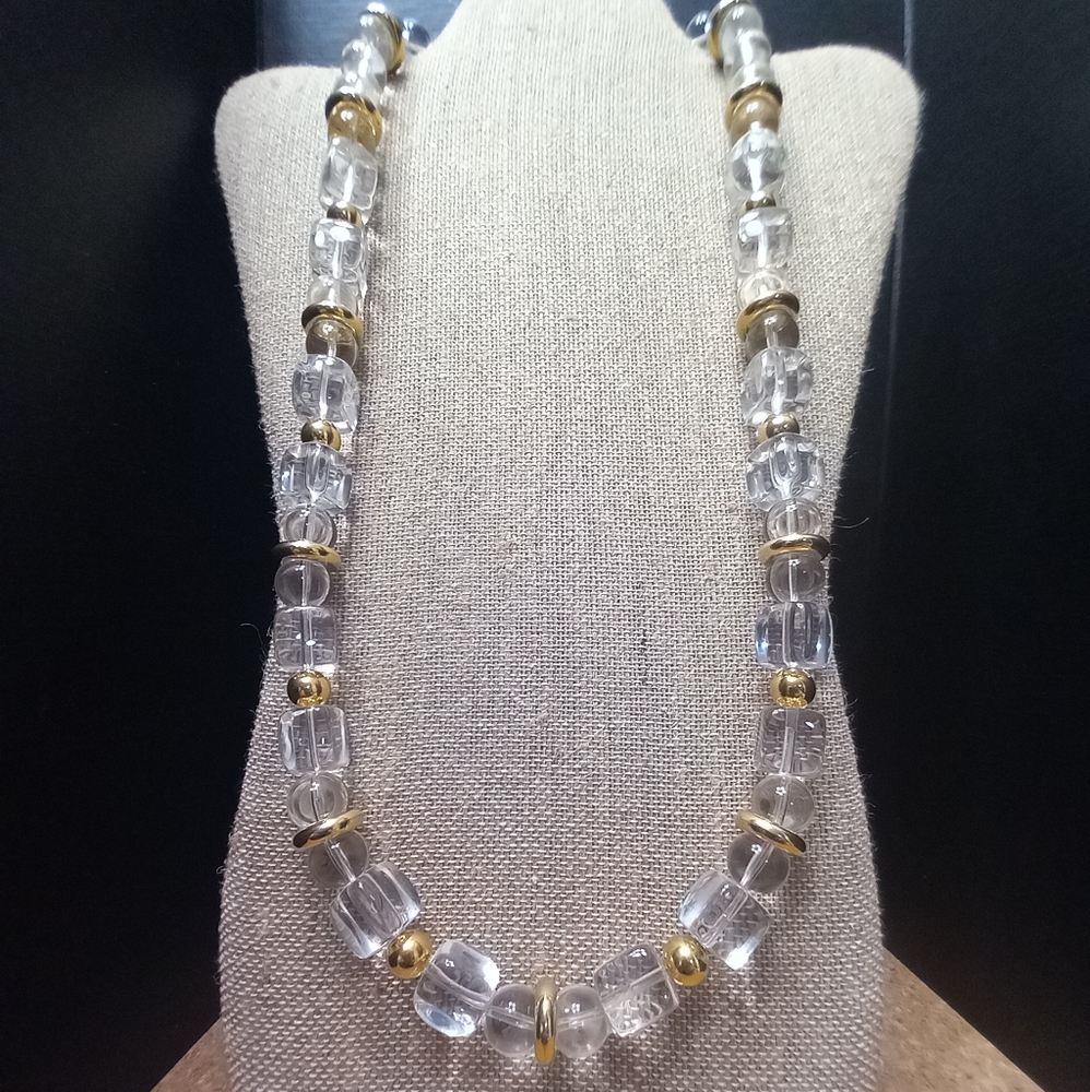 Trifari Clear and Gold Bead Necklace